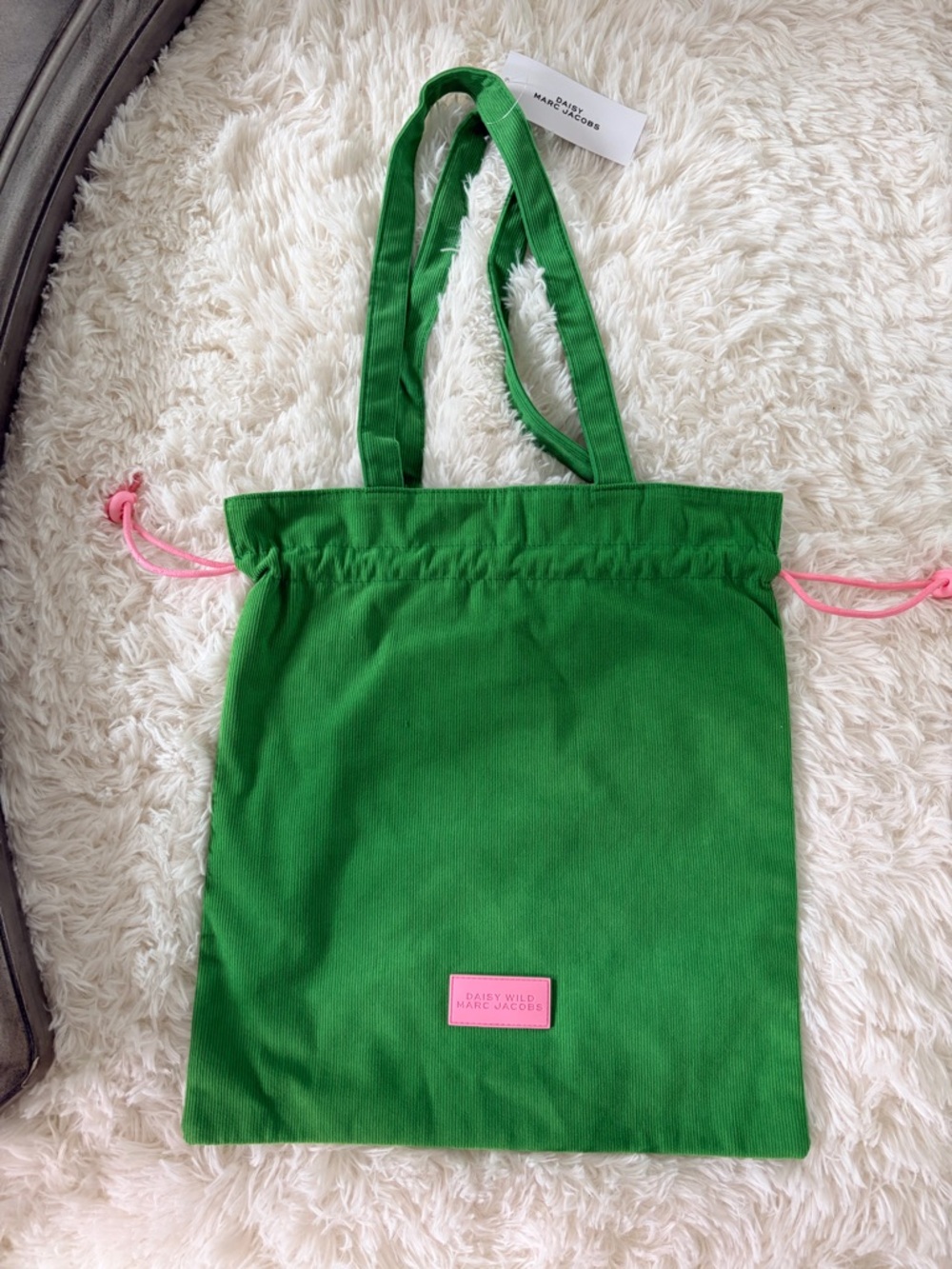 Marc Jacobs Green Canvas Drawstring Tote with Pink Accents- Reversible Bag